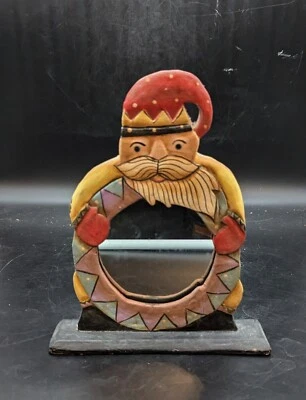 Espejo de Navidad caprichoso de Papá Noel de madera pintado a mano hecho a mano 9" Foto 1 de 4