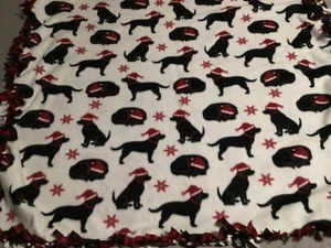 Handmade fleece tie blanket - Size 46”x56” Black Lab & Plaid NEW - Picture 1 of 3