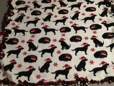 Handmade fleece tie blanket - Size 46”x56” Black Lab & Plaid NEW - Image 1 of 3