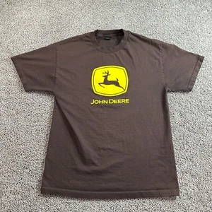John Deere Shirt Mens Medium Brown Yellow Farm Equipment Short Sleeve FLAW - Picture 1 of 10