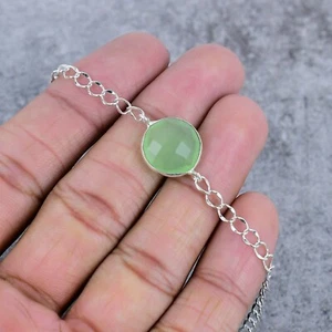 Prehnite Gemstone Handmade Jewelry 925 Sterling Silver Chain Link Bracelet- 7-8" - Picture 1 of 4