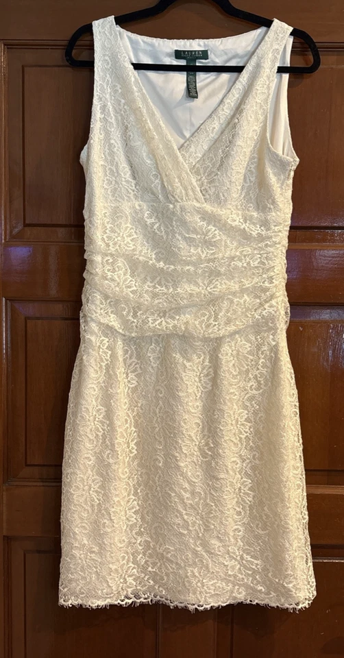 LAUREN RALPH LAUREN WOMANS DRESS OFF WHITE LACE SHEATH SIZE 12 SLEEVELESS - Image 1 of 4