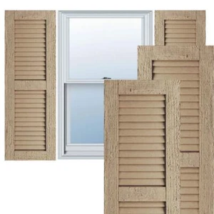 Ekena Millwork Louvered Shutters 15"x74" Rectangular Polyurethan Primed Tan - Picture 1 of 11