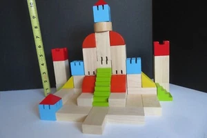 VINTAGE Creative Blocks 46 Piece Set Stacking Shapes And Colorful Designs Castle - Picture 1 of 22