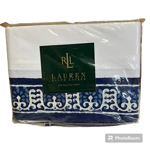 RALPH LAUREN SEYCHELLES BATIK FULL FLAT SHEET BLUE WHITE NEW - Picture 1 of 3