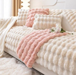 Rabbit Plush Sofa Cover Universal Non-slip Sofa Mat Warm Soft Sofa Towel Couch - Picture 1 of 23