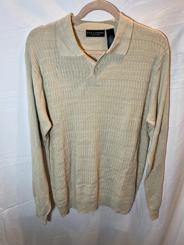 Camisa Crazy Horse Claiborne Adulto Mediana Beige Pullover Cuello Botón Para Hombres Foto 1 de 4