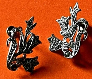 Antique 925 Sterling Silver Real Marcasite Ear Clips 5.99g - Picture 1 of 8