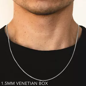 10k White Gold 1.5mm Venetian Box Chain Necklace Size 16"-30" Hollow - Picture 1 of 2