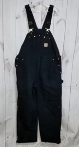 Carhartt 48x32 Overalls Duck Bib R02 Lined Insulated Zip Legs Double Knee Black - Picture 1 of 12