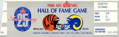 1988 Hall Of Fame Game Ticket Cincinnati Bengals vs Los Angeles Rams 37538 Cover