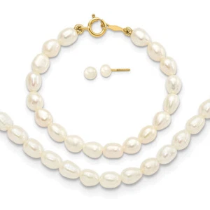 14K Solid Yellow Gold 3mm Round White Freshwater Cultured Pearl Necklace ... - Picture 1 of 2