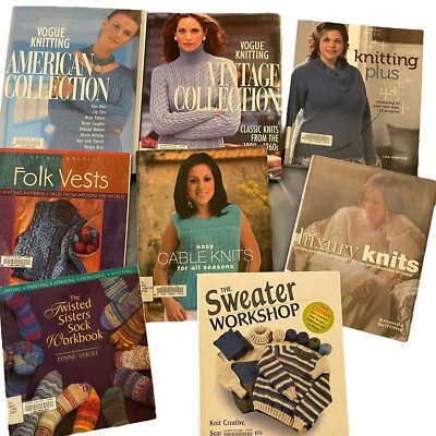 Knitting Patterns 8 Books Vogue Twisted Sisters Plus Size Sweaters Socks Vests - Image 1 of 4