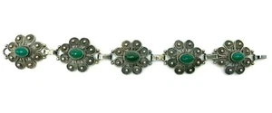 Sterling Silver Green Chrysoprase Onyx Bracelet Flower Middle East 7" long - Picture 1 of 10
