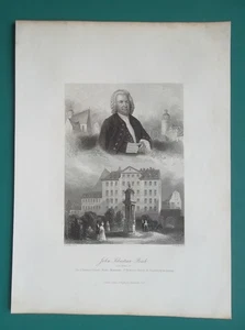 JOHANN S. BACH Portrait + View of Church Observatory Monument - 1860 Print - Picture 1 of 1