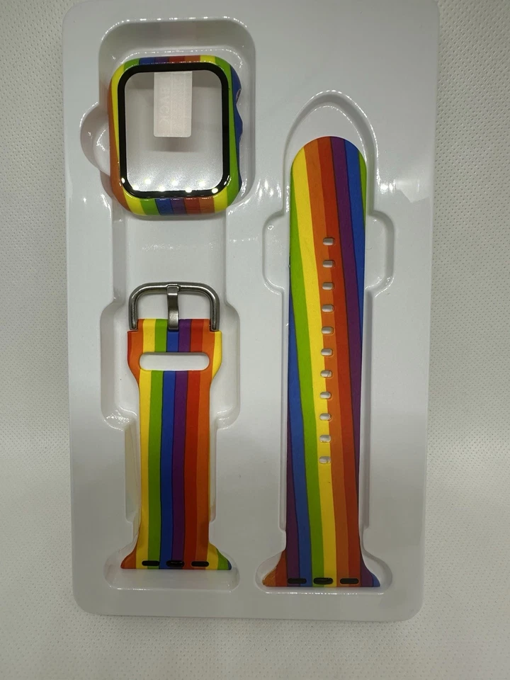 Silicon Watch Band Strap+Protector Apple Watch 45mm Rainbow Design NIB - Image 1 of 1