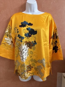 Soft Surroundings Damen XS Zehra Botanical Top Bluse Kimonoärmel gelb - Bild 1 von 8