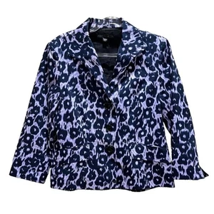 Lafayette 148 Blazer Womens size 10 Purple Black Button Front Animal Print - Picture 1 of 11
