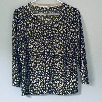 Cárdigan Suéter Boden Talla US 12 Gris Verde Crema Lunares Lana Preppy Clásico Foto 1 de 4