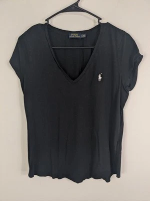 Polo Ralph Lauren Top Women's Large Black Short Sleeve Stretch Casual Preppy - Image 1 of 4