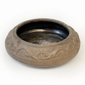Nippon Japanese Carved Pottery Ikebana Bowl Likely  1920-1930 Era Footed 6” Dia. - Picture 1 of 13