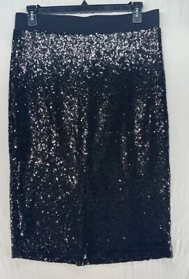 Torrid 00 Women PLUS Black Sequin Stretch Pencil Skirt Holiday Party Glam Bling - Image 1 of 4