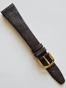20 mm / lang - braunes Eidechsenmuster / Glattleder Uhrenarmband - (goldene Schließe) - Bild 1 von 3