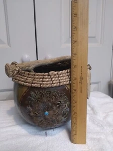 Vintage Gourd Basket Antler, Feathers. Turquoise (SAM) - Picture 1 of 6
