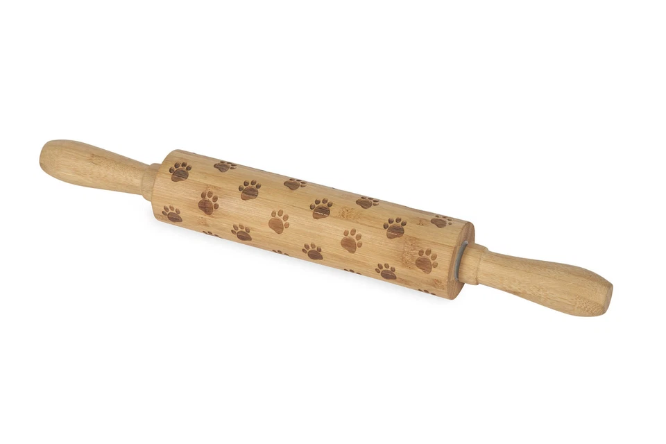 Core Bamboo Wooden 8"  Etched / Textured Rolling Pin - Paw Print / Paws Design - Image 1 of 1