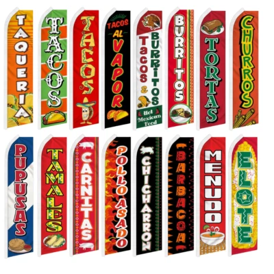 Mexican Elote Tacos Food Variations Swooper Flutter Advertising Banner Flags - Image 1 of 3