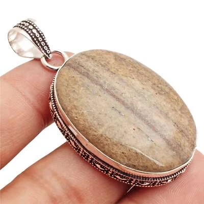 Jaspis Edelstein Versilbert Handmade Anhänger Schmuck Geschenk 4.5cm P-14792 - Bild 1 von 3