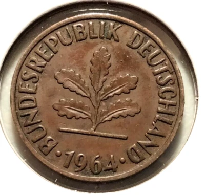 1964-D   Germany  2 Pfennig  Coin  - KM#106    - (INV#6477)   Combined Shipping - Image 1 of 4