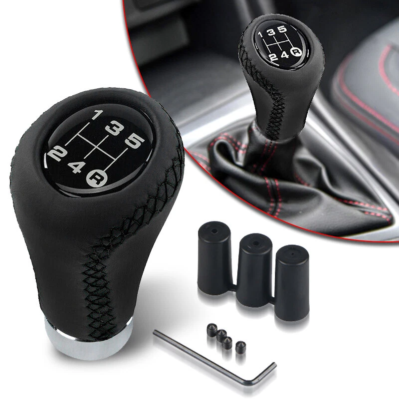 5 Speed Black Car Manual Shift Knob Gear Stick Shifter Lever Leather Universal - Image 1 of 4