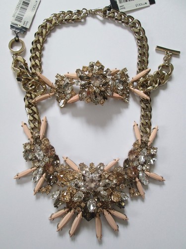 Set Collana Bracciale Nuovo con Etichette Givenchy Rosa Luce Cristallo Champagne Statement