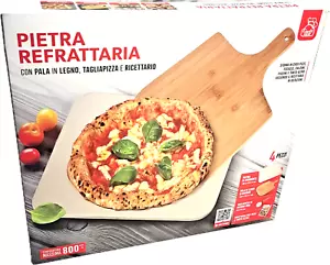 Pietra Refrattaria per pizza con Pala in Legno Taglia pizza e ricettario Set - Bild 1 von 3