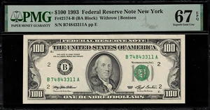 1993 $100 Federal Reserve Note - New York - FR. 2174-B - Graded PMG 67 EPQ - Picture 1 of 2