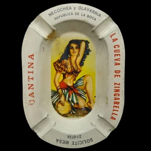 X-Rare 1960’s “La Cueva de Zingarella” Pin-Up Girl Advertising Litho Tin Ashtray - Picture 1 of 3