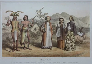 'MALAY RACE', TRADITIONAL COSTUME, BORNEO, JAVA, Blackie, 1884 - Picture 1 of 3