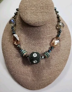 Chunky Beaded Statement Necklace Artisan Made Eclectic Faceted Beads - Picture 1 of 8