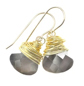 Crystal Earrings Silvery Gray 14k Solid Gold or Sterling Silver Wrap Drops - Picture 1 of 6