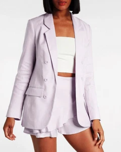 NEW EXPRESS ORCHID OVERSIZED LINEN BLEND DOUBLE BREASTED BOYFRIEND BLAZER XL - Picture 1 of 3
