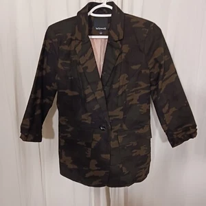 Hollywould Camo Jacket Womans Small Blazer Stretch Cotton Blend 1 Button Lined - Picture 1 of 9