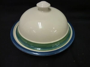 PFALTZGRAFF OCEAN BREEZE STONEWARE BUTTER CHEESE DISH 7" DOME LID BLUE GREEN - Picture 1 of 7