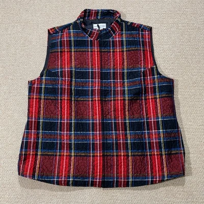Drapers and Damons Gilet Womens XL Red Plaid Lightweight Waistcoat Vest Zip Up — 第 1/4 张图片