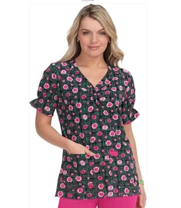 Blusa Médica para Mujer KOI Betsey Johnson B126PR Canola Talla Pequeña Rosa Rosas Cuadros - Imagen 1 de 10