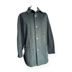 Vintage LONGHI Italian Wool Cashmere Coat Jacket | UK 50" XL/XXL | Leather Trim - Picture 1 of 24