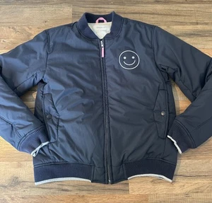 Crewcuts Girls Bomber Puff Jacket 14 Blue Silver Metallic Smiley Face Lined - Picture 1 of 13