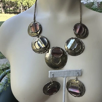 Collar Brutalista Artesano De Colección 15" con 2" Pendientes Gargantilla Cobre Latón Plata Foto 1 de 4