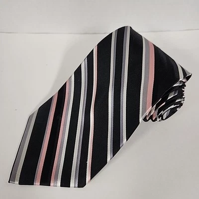 Pierre Cardin - Corbata de Seda - Rayas Clásicas, Negro Rosa Plata Gris Corbata 59"x4" Foto 1 de 4