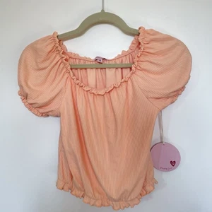 Paisley Lane Girl Size 12 Orange Peasant Crop Top Cottagecore Fairy Ruffles Boho - Picture 1 of 15